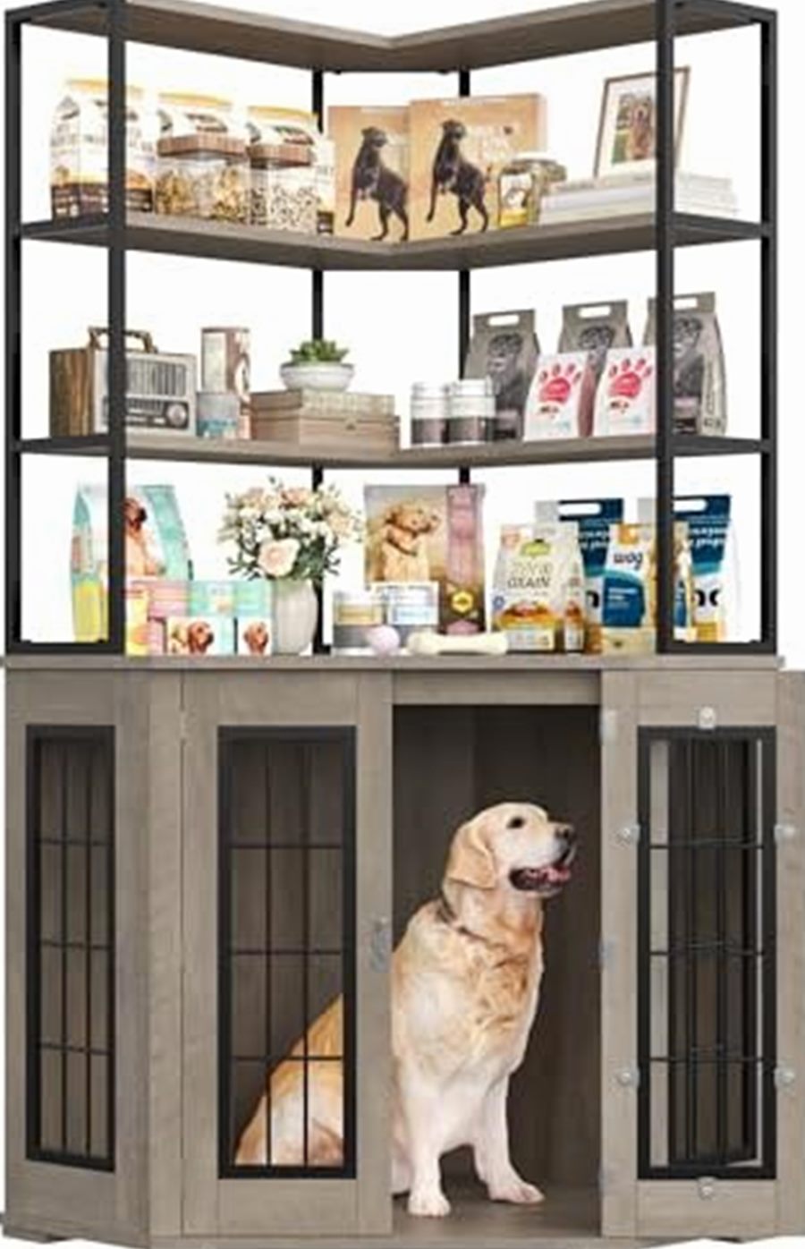Corner Dog Crate Furniture with Storage, Double Doors — photo 2 of 7