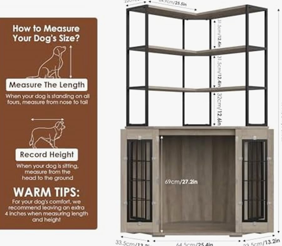 Corner Dog Crate Furniture with Storage, Double Doors — photo 4 of 7