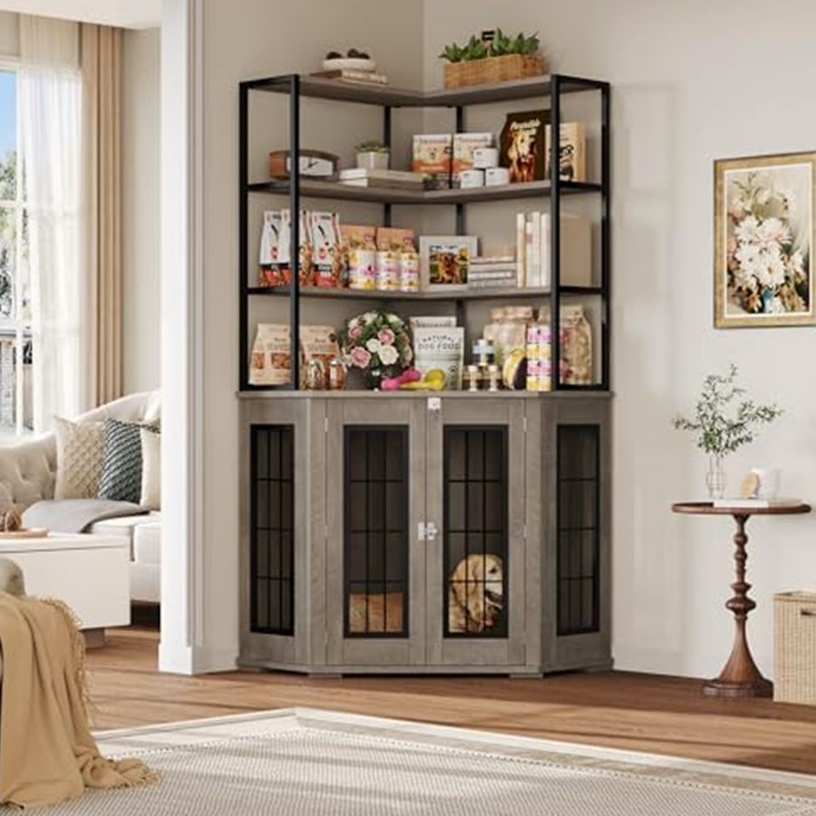 Corner Dog Crate Furniture with Storage, Double Doors — photo 5 of 7