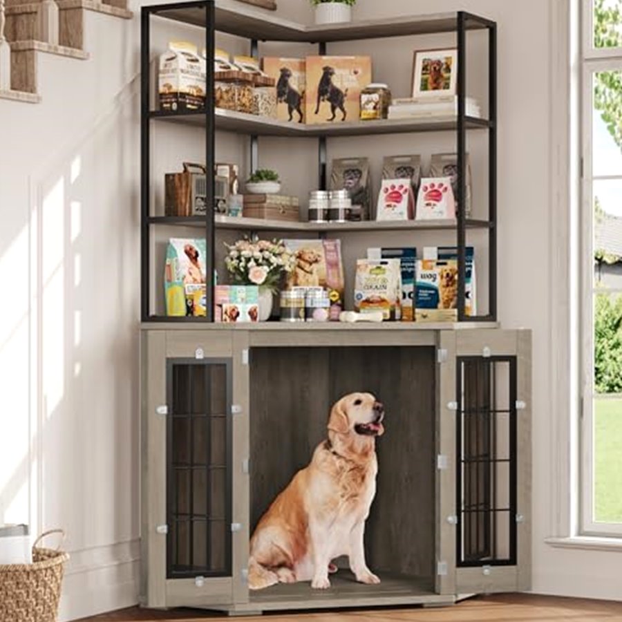 Corner Dog Crate Furniture with Storage, Double Doors — photo 7 of 7
