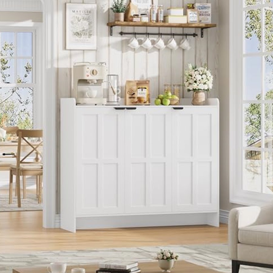 Farmhouse Shoe Cabinet, 3 Doors, 4 Adjustable Shelves, White — photo 6 of 7