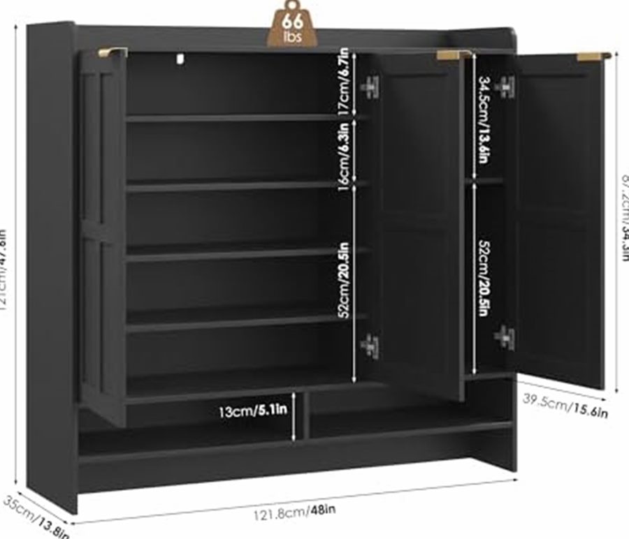 Wide Farmhouse Shoe Cabinet, 47.6