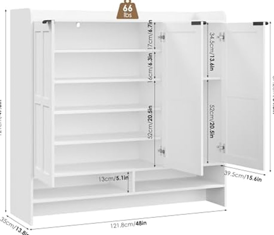 Wide Farmhouse Shoe Cabinet, 47.6