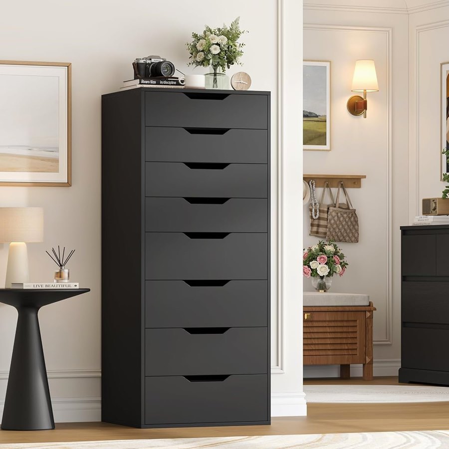 Tall 8-Drawer Dresser, Groove Handles, Black