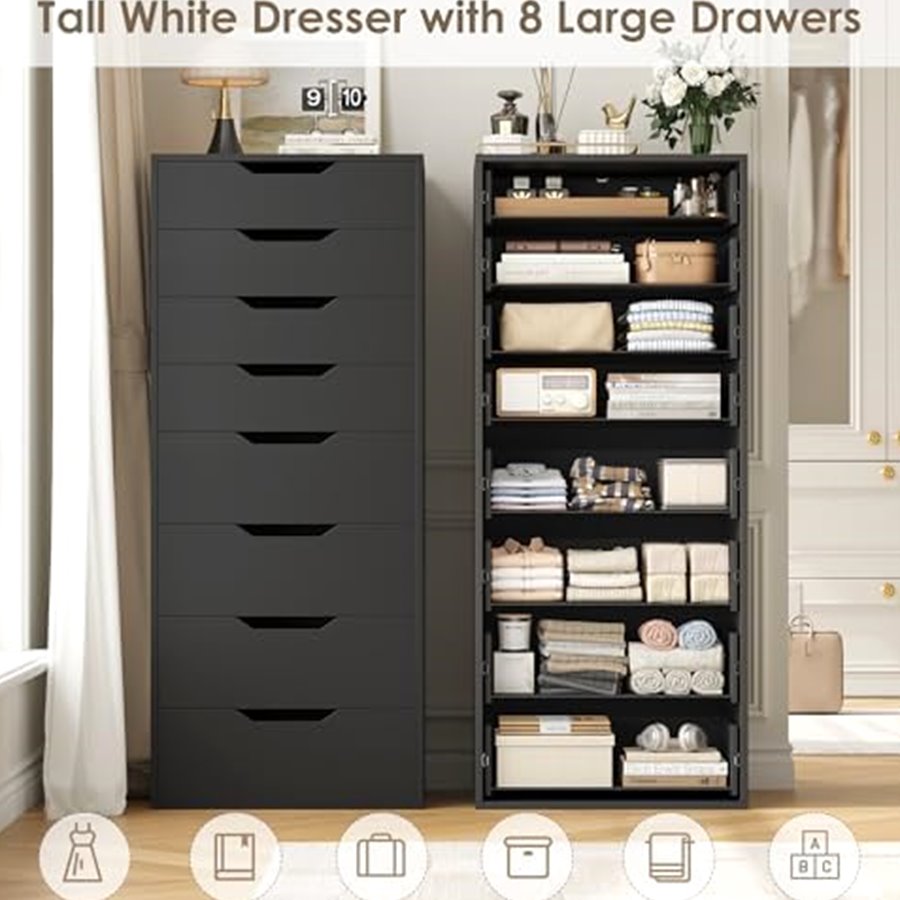 Tall 8-Drawer Dresser, Groove Handles, Black — photo 5 of 7