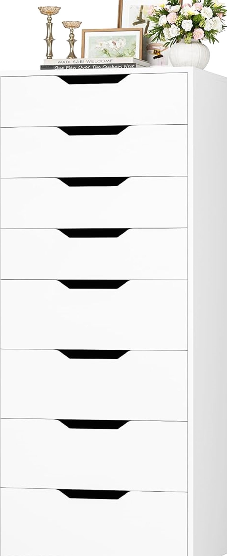 Tall 8-Drawer Dresser, Groove Handles, White